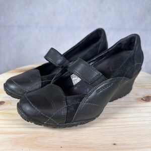 Merrell Mary Jane Wedge Women Size 6 Black Leather Suede Good Comfort Strap